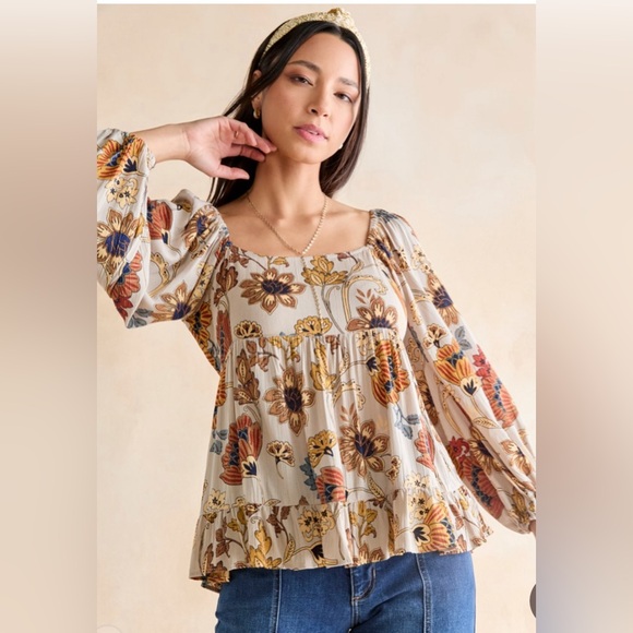 New Francesca’s Monica Open Tie Back Floral Boho Blouse - Picture 2 of 6